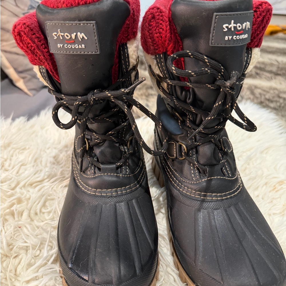 Cougar Storm Black Winter Boots with Red Trim